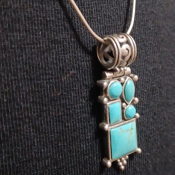 Sterling Silver Turquoise Style Pendant Necklace 23” Snake Chain 925 Italy - Picture 16 of 16
